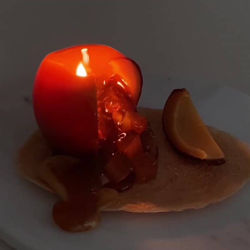 【仿真甜點】蘋果慕斯蠟燭 - 香薰蠟燭/燭台 - 蠟 紅色